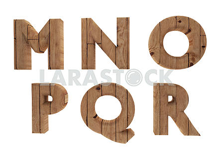 Деревянные буквы алфавита английский язык M N O P Q R в трехмерном изображении