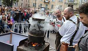 Barista brews coffee in Lviv