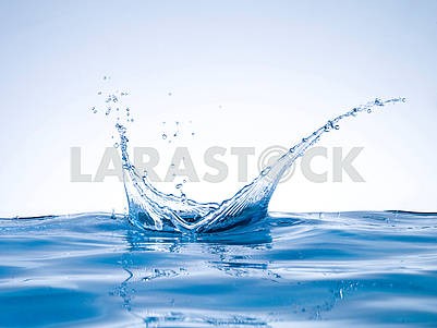 blue water splash crown shape on water surface isolated on white