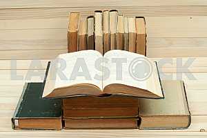 Stack of hardback books isolated on white background. Back to school. Copy space