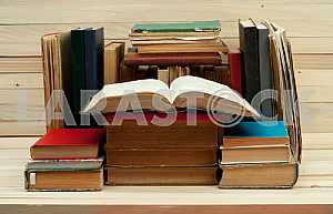 Stack of hardback books isolated on white background. Back to school. Copy space