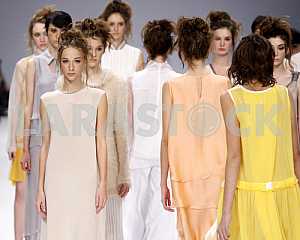 The model demonstrates outfit by Ukrainian designers VOROZHBYT&ZEMSKOVA