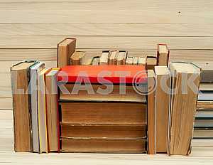 Stack of hardback books isolated on white background. Back to school. Copy space
