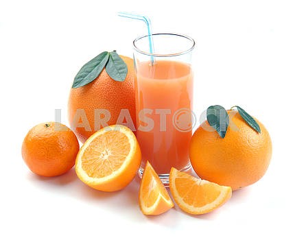 Grapefruit tangerin and orange and juice glass