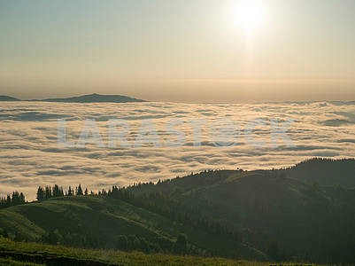 Clouds and coniferous forest in the Carpathians