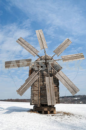 Красивый зимний пейзаж ветряная мельница