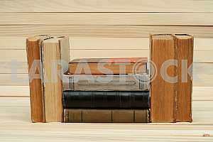 Stack of hardback books isolated on white background. Back to school. Copy space