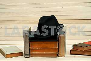Stack of hardback books isolated on white background. Back to school. Copy space