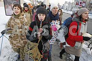 A rally in support of the rights of women to serve in the army.