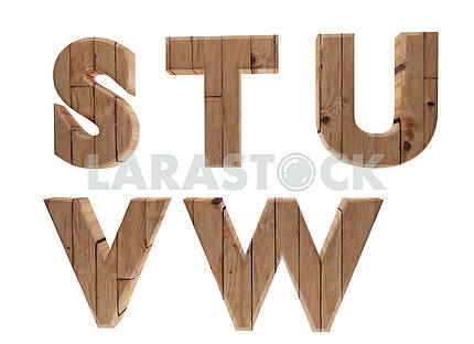 Wooden alphabet letters english language S T U V W in 3D render image