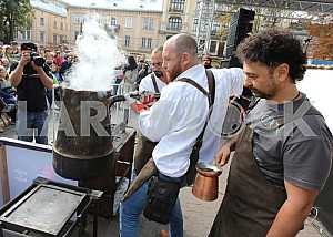 Barista brews coffee in Lviv