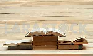 Stack of hardback books isolated on white background. Back to school. Copy space
