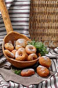 Donuts sprinkled with powdered sugar