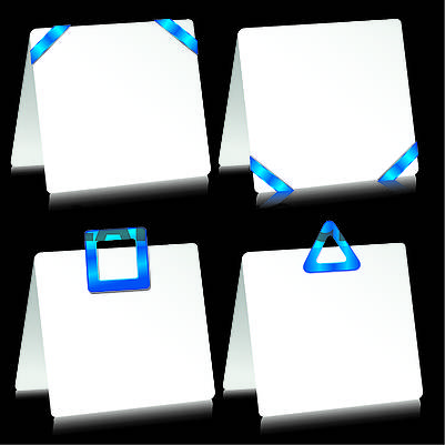 Set of sheets of paper as note pads with  blue barrettes