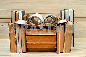 Stack of hardback books isolated on white background. Back to school. Copy space