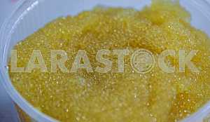 Bank with pike caviar closeup