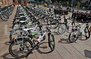Handover ceremony of bicycle patrol police in Kiev