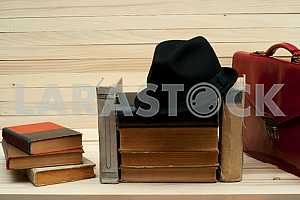 Stack of hardback books isolated on white background. Back to school. Copy space
