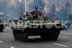 Tanks are at the rehearsal of the military parade in Kiev