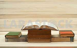Stack of hardback books isolated on white background. Back to school. Copy space