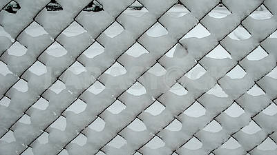 Snow on the fence from the netting. Snow-covered Rabitz grid.