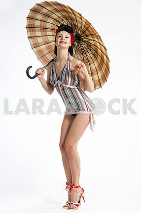 Pin-up woman  with umbrella
