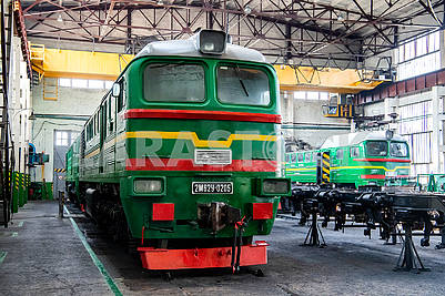 Diesel locomotives in the depot