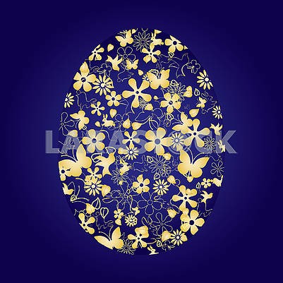 Decorated Easter egg on blue background