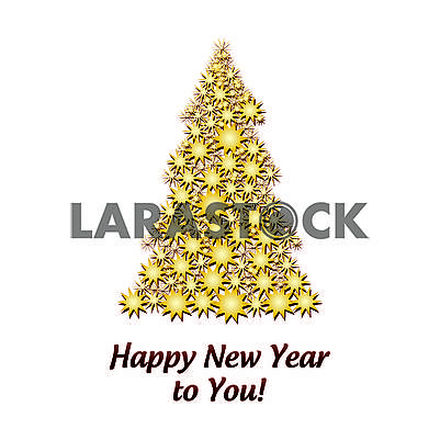 Gold Firtree made from Golden Stars isolated on white