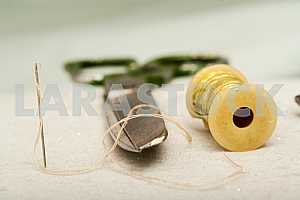 Carpenter tools on wooden table with sawdust. Circular Saw.