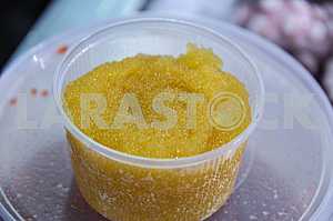 Bank with golden caviar overall appearance.